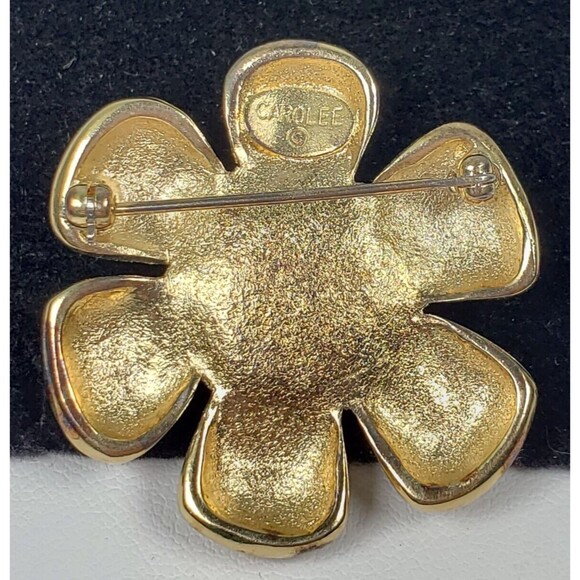 Vintage Carolee Bronze/Pink Daisy Enamel Pearl Rhinestone Gold Tone Brooch - Picture 7 of 9